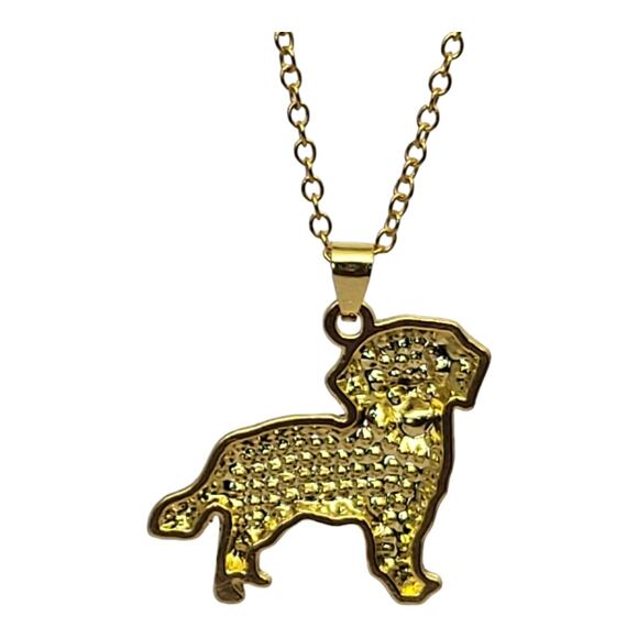 Gold Tone Round Gold Crystal Golden Retriever Dog Pendant 18" - Picture 4 of 5